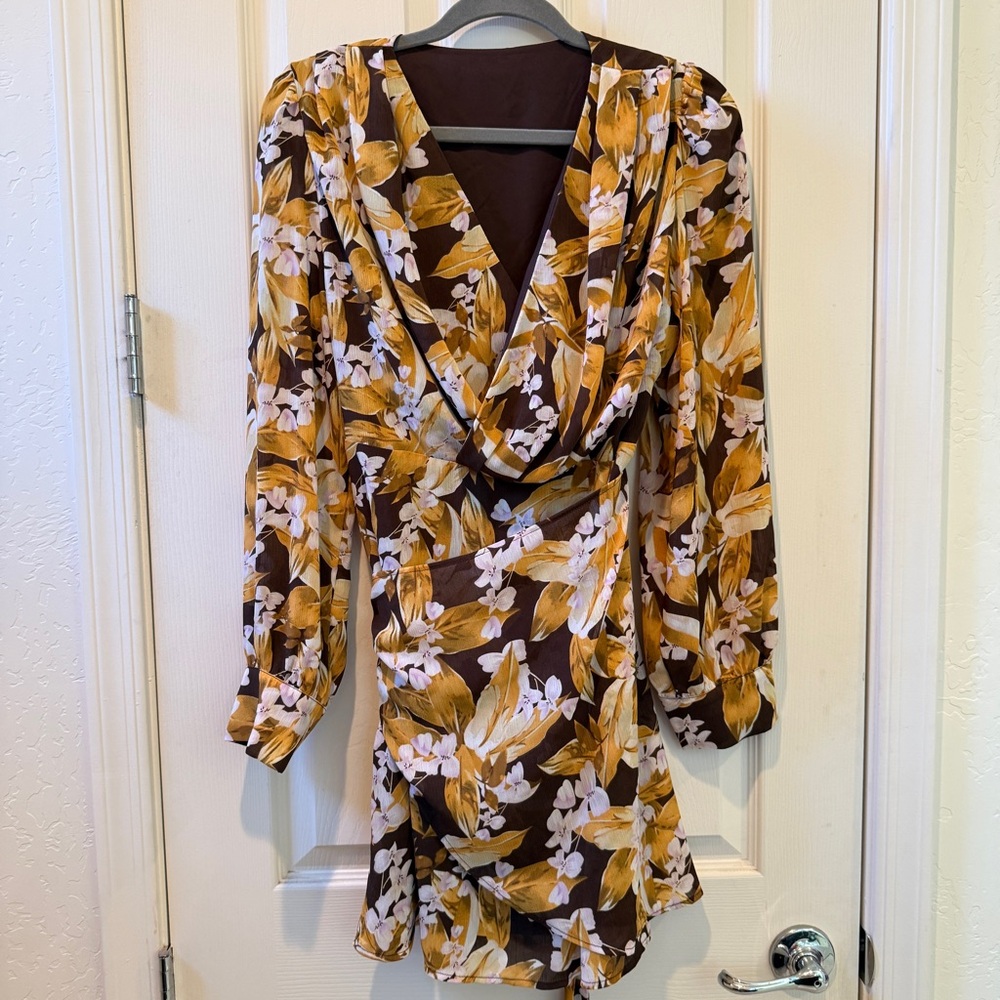 Cupshe | Floral Women's Dress | Brown and Yellow | Size Large